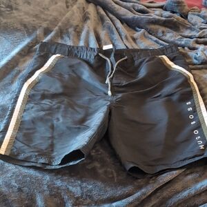 Hugo Boss Charcoal Swim Suit with White Stripes